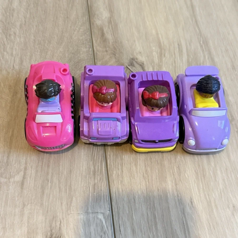 Fisher Price Little People Wheelies Lot Of 4 Purple Pink Girly‎ Color Cars